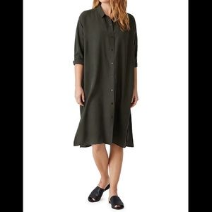 Eileen Fisher Classic Collar Side Slit Silk Dress Size Medium